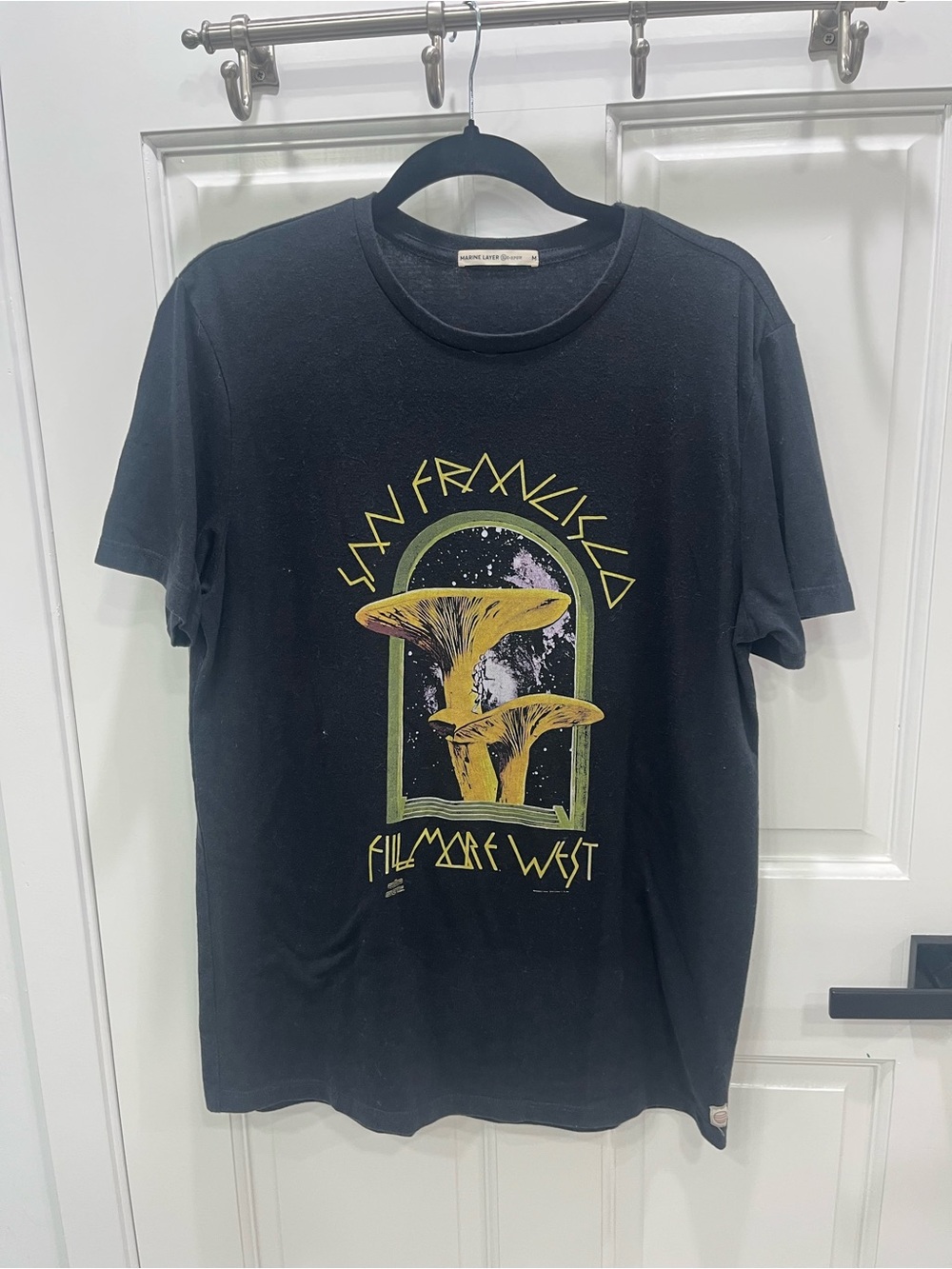 Marine Layer Black Short-Sleeve Graphic Tee with Yellow & Green Mushroom Art